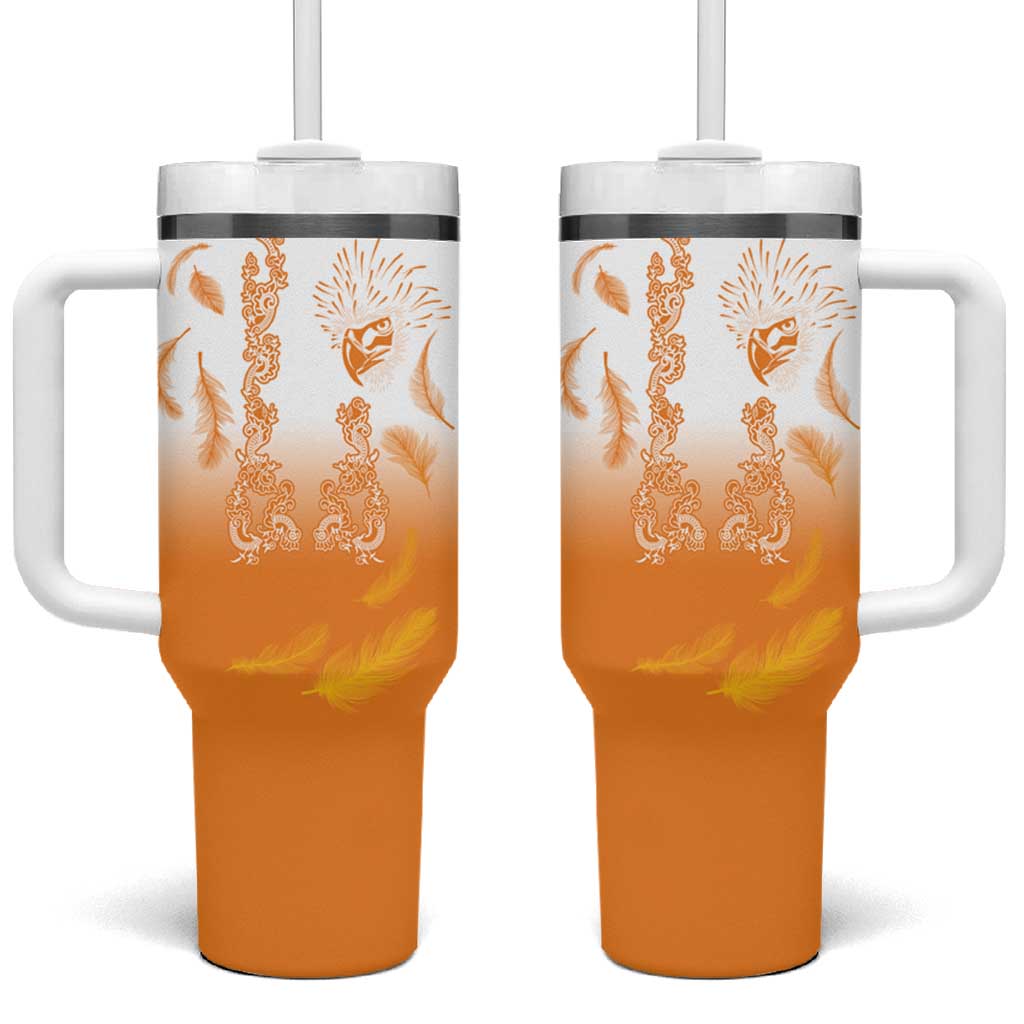 Philippines National Costume Style Tumbler With Handle Barong Tagalog and Eagle Feather Orange Color LT03 One Size: 40 oz Orange - Polynesian Pride