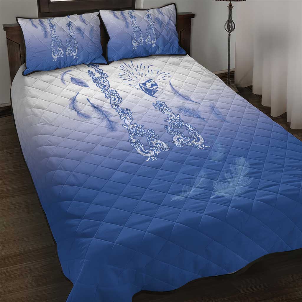 Philippines National Costume Style Quilt Bed Set Barong Tagalog and Eagle Feather Blue Color LT03 Blue - Polynesian Pride