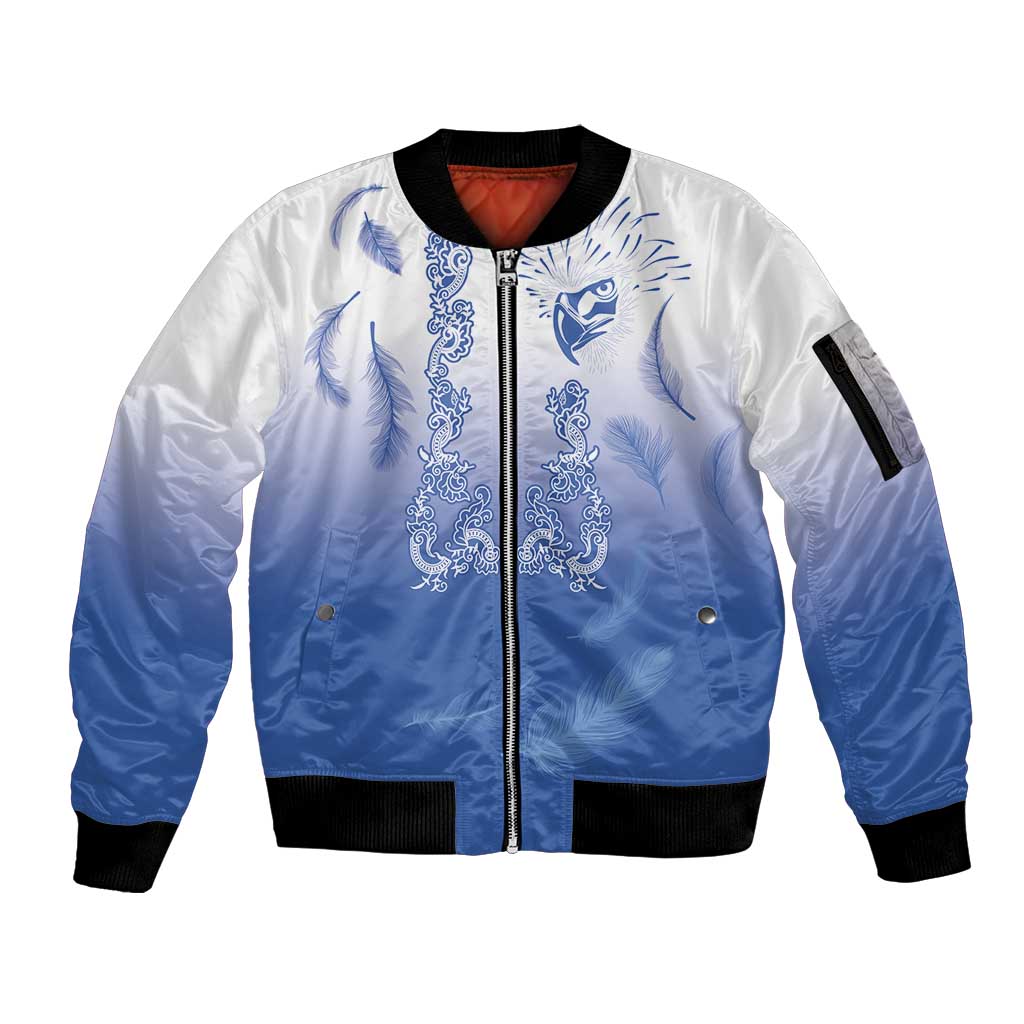Philippines National Costume Style Sleeve Zip Bomber Jacket Barong Tagalog and Eagle Feather Blue Color LT03 Unisex Blue - Polynesian Pride