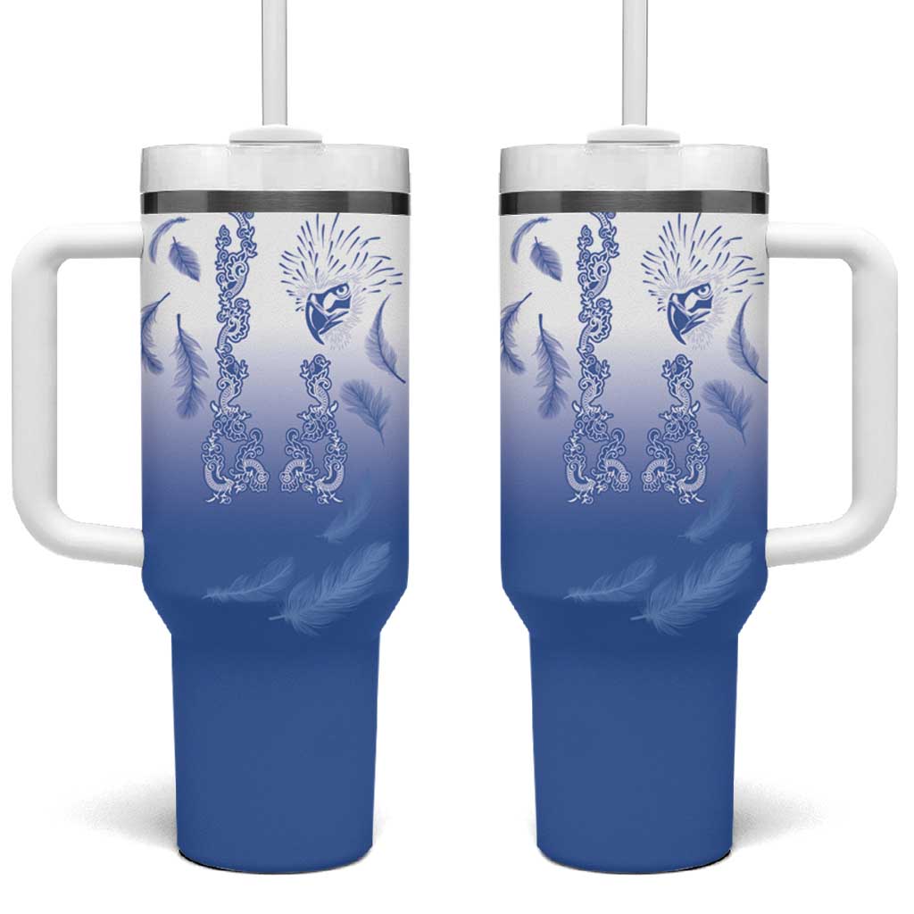 Philippines National Costume Style Tumbler With Handle Barong Tagalog and Eagle Feather Blue Color LT03 One Size: 40 oz Blue - Polynesian Pride