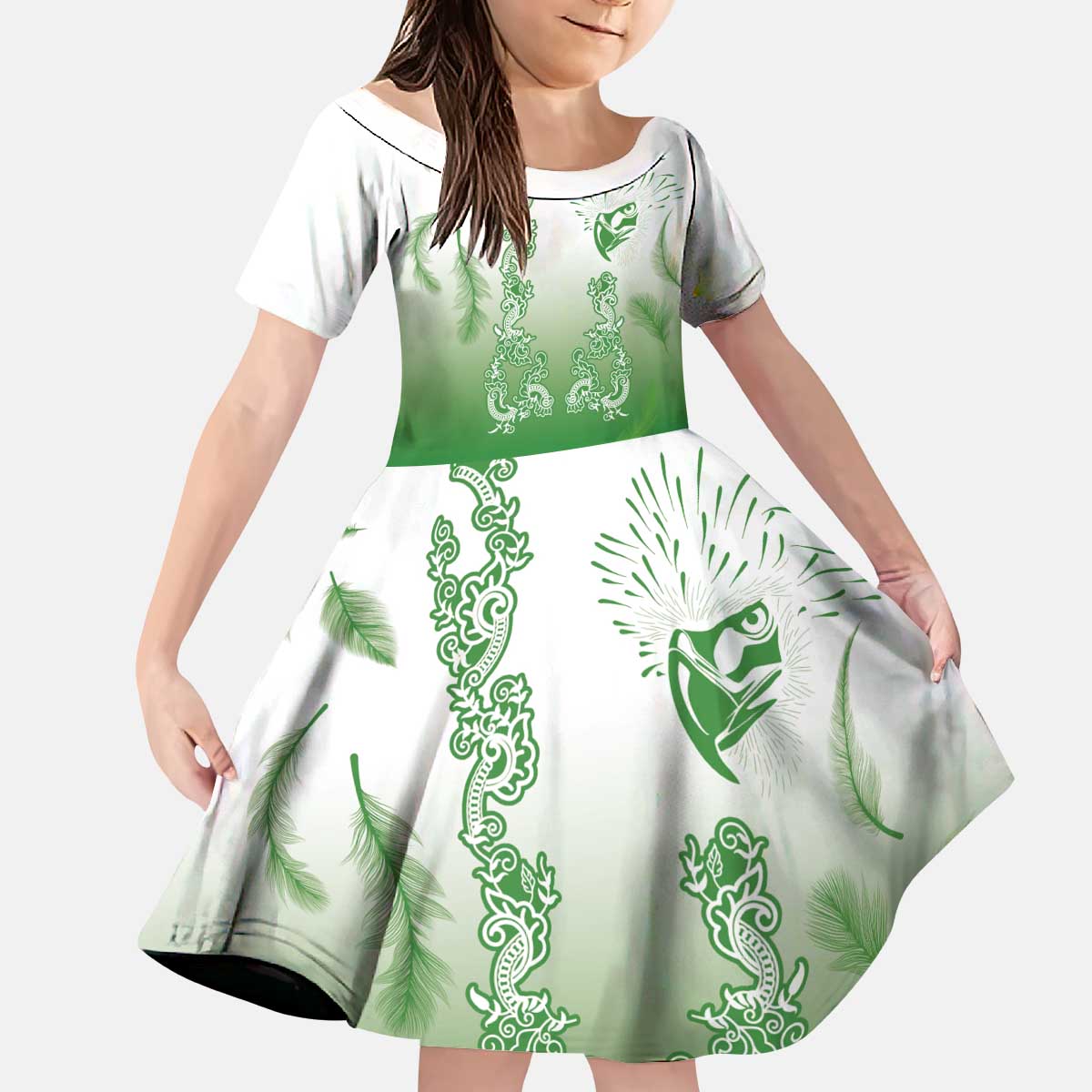 Philippines National Costume Style Kid Short Sleeve Dress Barong Tagalog and Eagle Feather Green Color LT03 KID Green - Polynesian Pride