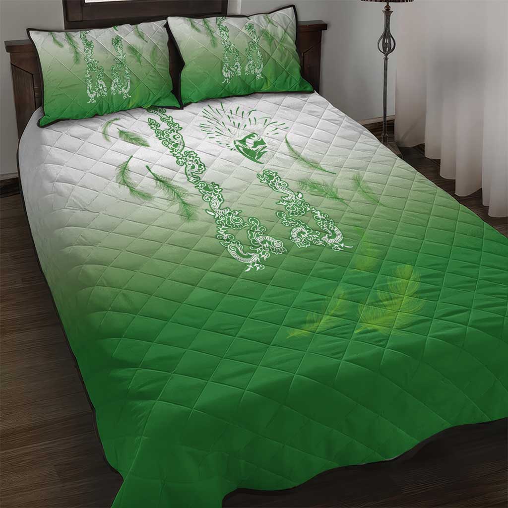 Philippines National Costume Style Quilt Bed Set Barong Tagalog and Eagle Feather Green Color LT03 Green - Polynesian Pride