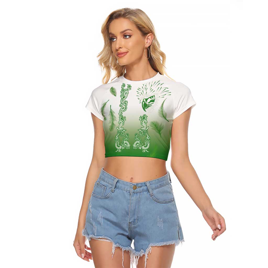Philippines National Costume Style Raglan Cropped T Shirt Barong Tagalog and Eagle Feather Green Color LT03 Female Green - Polynesian Pride
