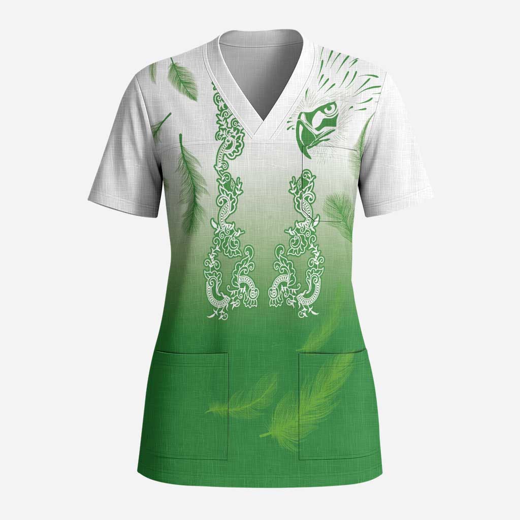Philippines National Costume Style Scrub Top Barong Tagalog and Eagle Feather Green Color LT03 Adult Green - Polynesian Pride