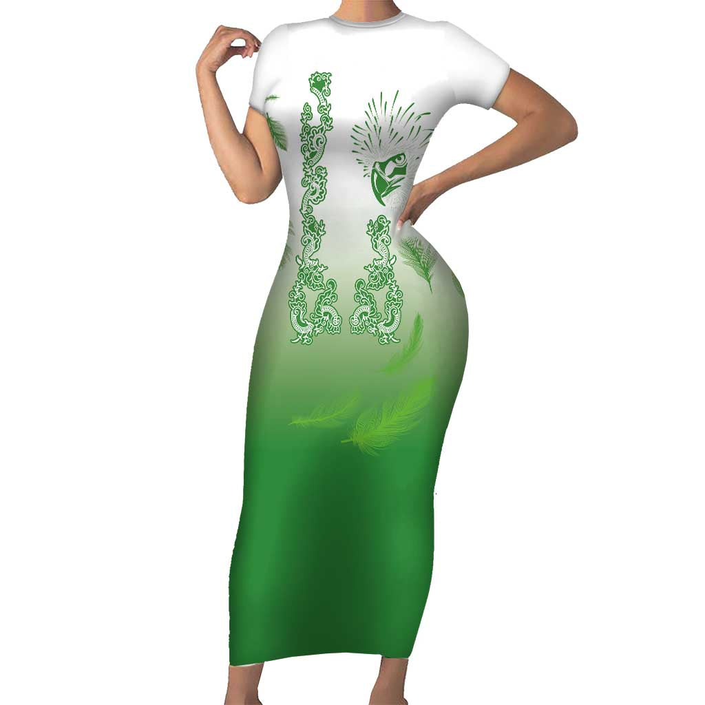 Philippines National Costume Style Short Sleeve Bodycon Dress Barong Tagalog and Eagle Feather Green Color LT03 Long Dress Green - Polynesian Pride
