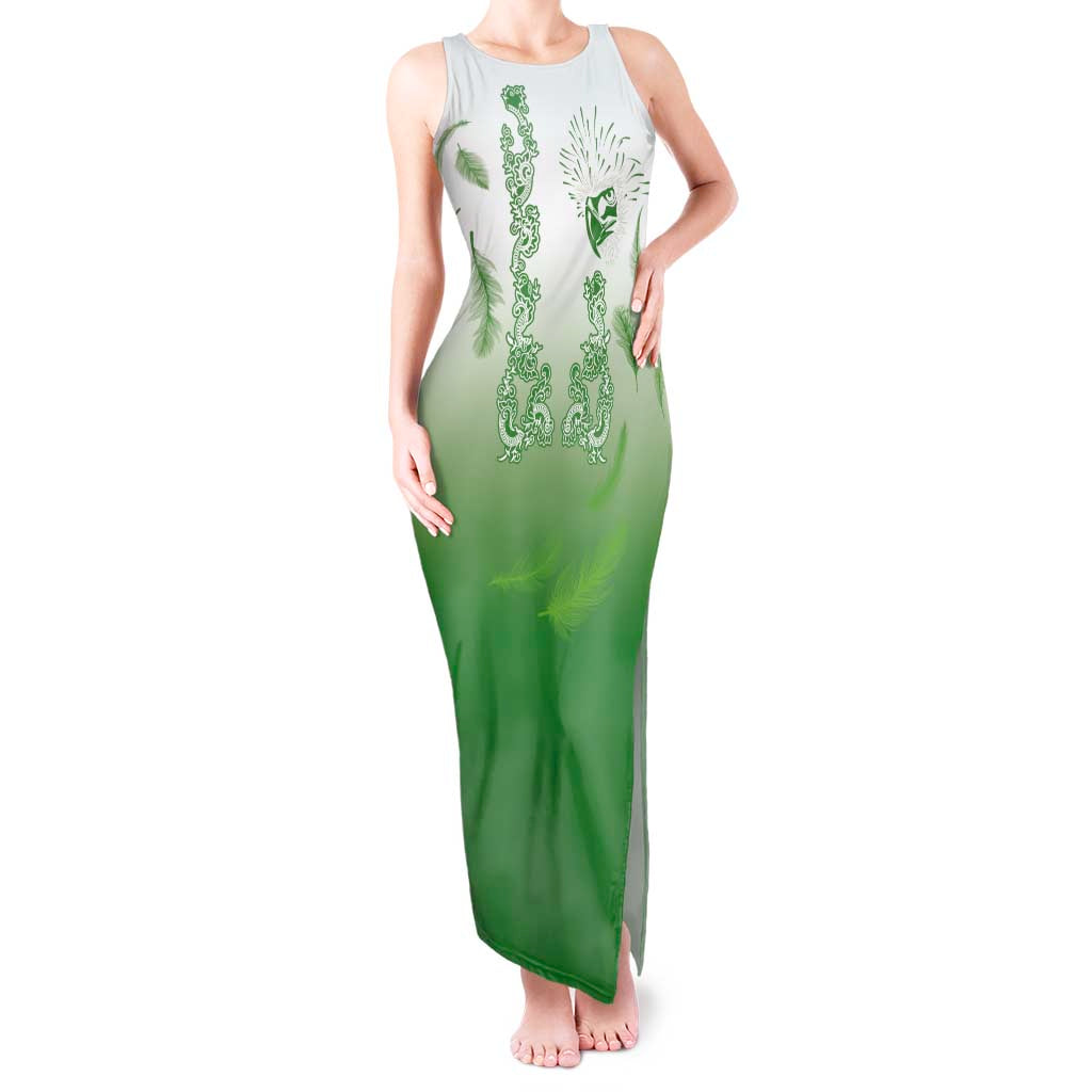 Philippines National Costume Style Tank Maxi Dress Barong Tagalog and Eagle Feather Green Color LT03 Women Green - Polynesian Pride