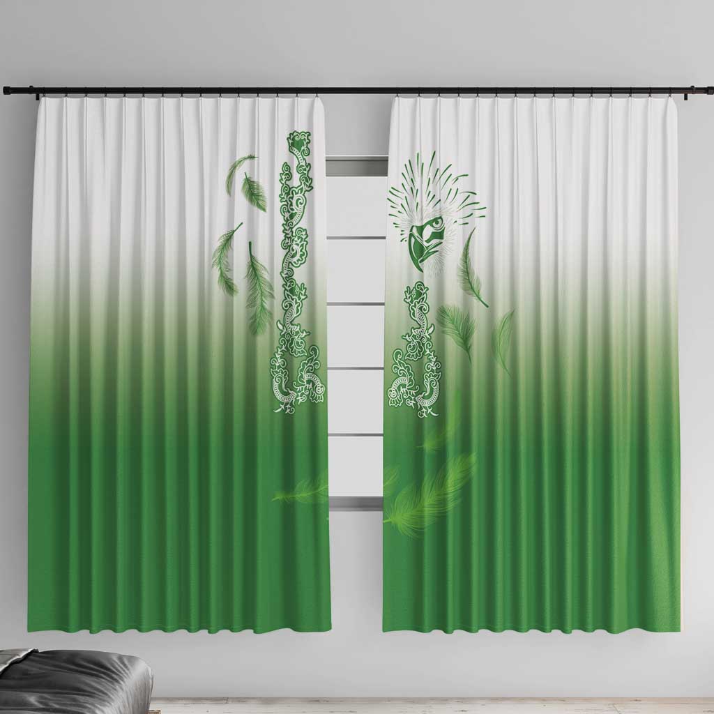 Philippines National Costume Style Window Curtain Barong Tagalog and Eagle Feather Green Color LT03 With Hooks Green - Polynesian Pride