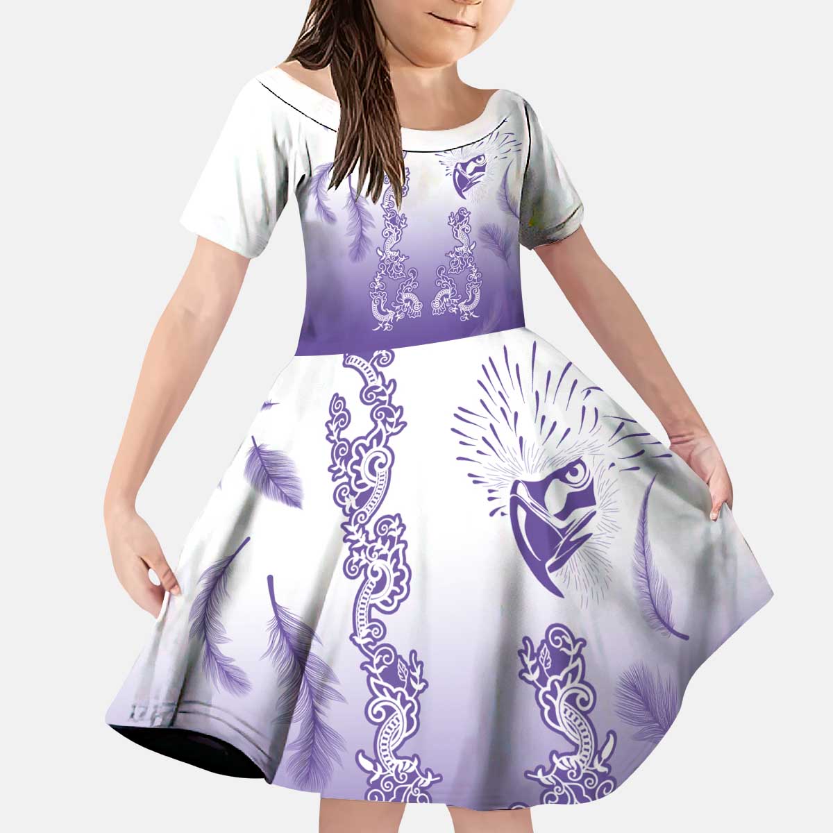 Philippines National Costume Style Kid Short Sleeve Dress Barong Tagalog and Eagle Feather Purple Color LT03 KID Purple - Polynesian Pride