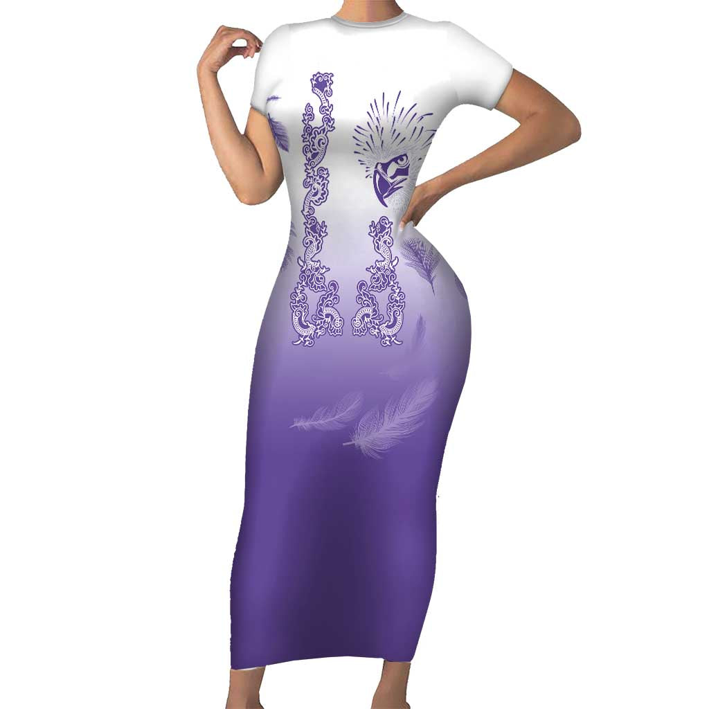 Philippines National Costume Style Short Sleeve Bodycon Dress Barong Tagalog and Eagle Feather Purple Color LT03 Long Dress Purple - Polynesian Pride