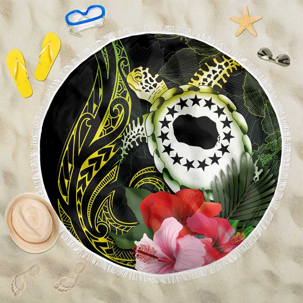 Kia Orana Cook Islands Beach Blanket Turtle and Hibiscus Polynesian Pattern LT03 One Size 150cm Yellow - Polynesian Pride