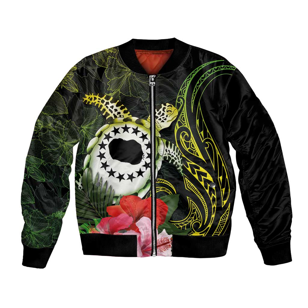 Kia Orana Cook Islands Bomber Jacket Turtle and Hibiscus Polynesian Pattern LT03 Unisex Yellow - Polynesian Pride