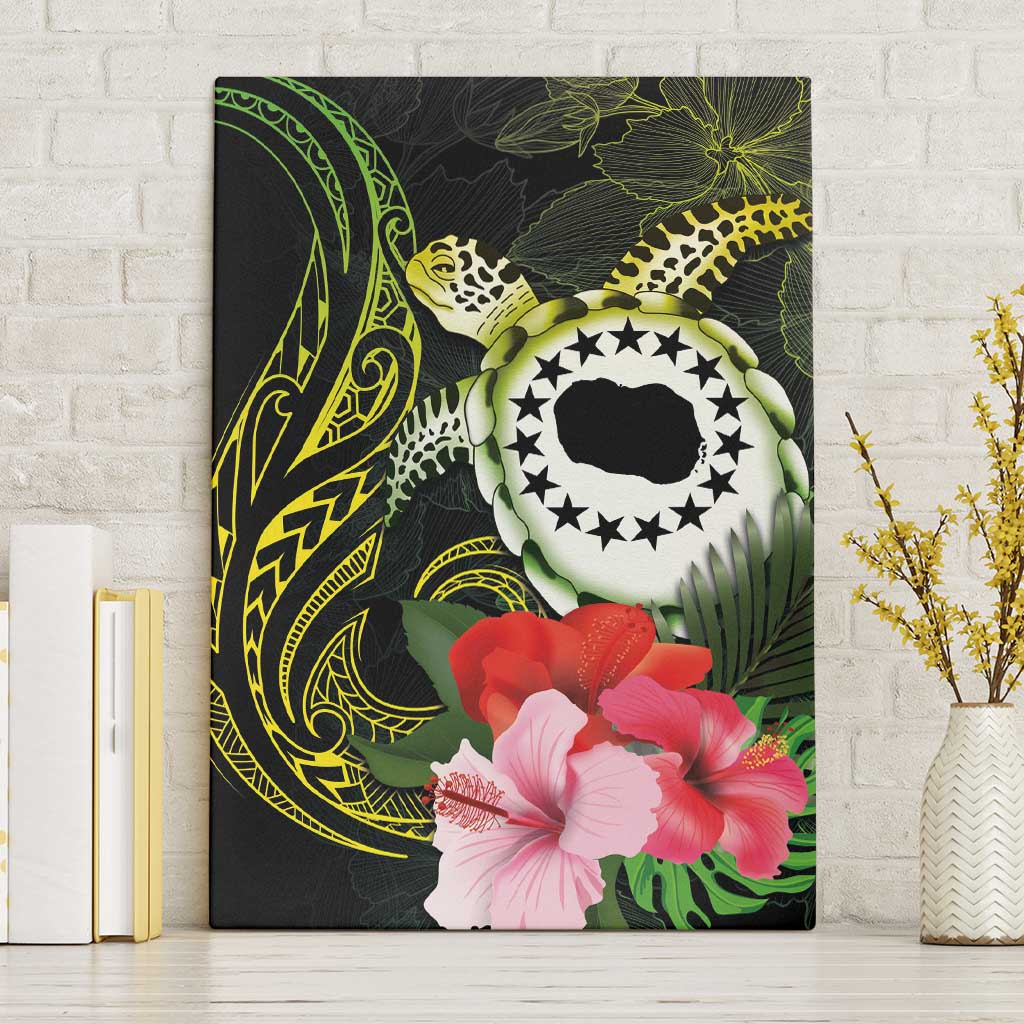 Kia Orana Cook Islands Canvas Wall Art Turtle and Hibiscus Polynesian Pattern LT03 Without Frame Yellow - Polynesian Pride