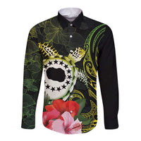 Kia Orana Cook Islands Long Sleeve Button Shirt Turtle and Hibiscus Polynesian Pattern LT03 Unisex Yellow - Polynesian Pride
