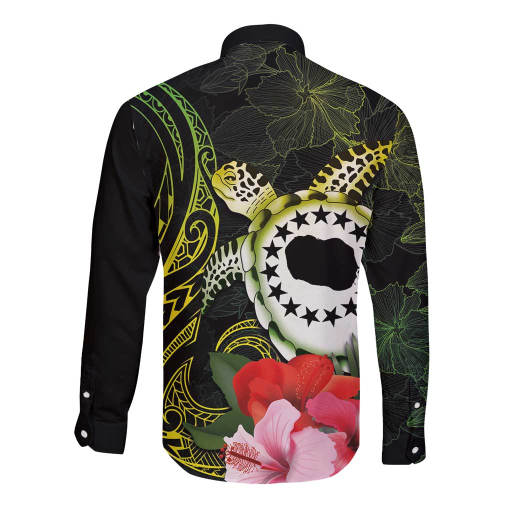 Kia Orana Cook Islands Long Sleeve Button Shirt Turtle and Hibiscus Polynesian Pattern LT03 - Polynesian Pride
