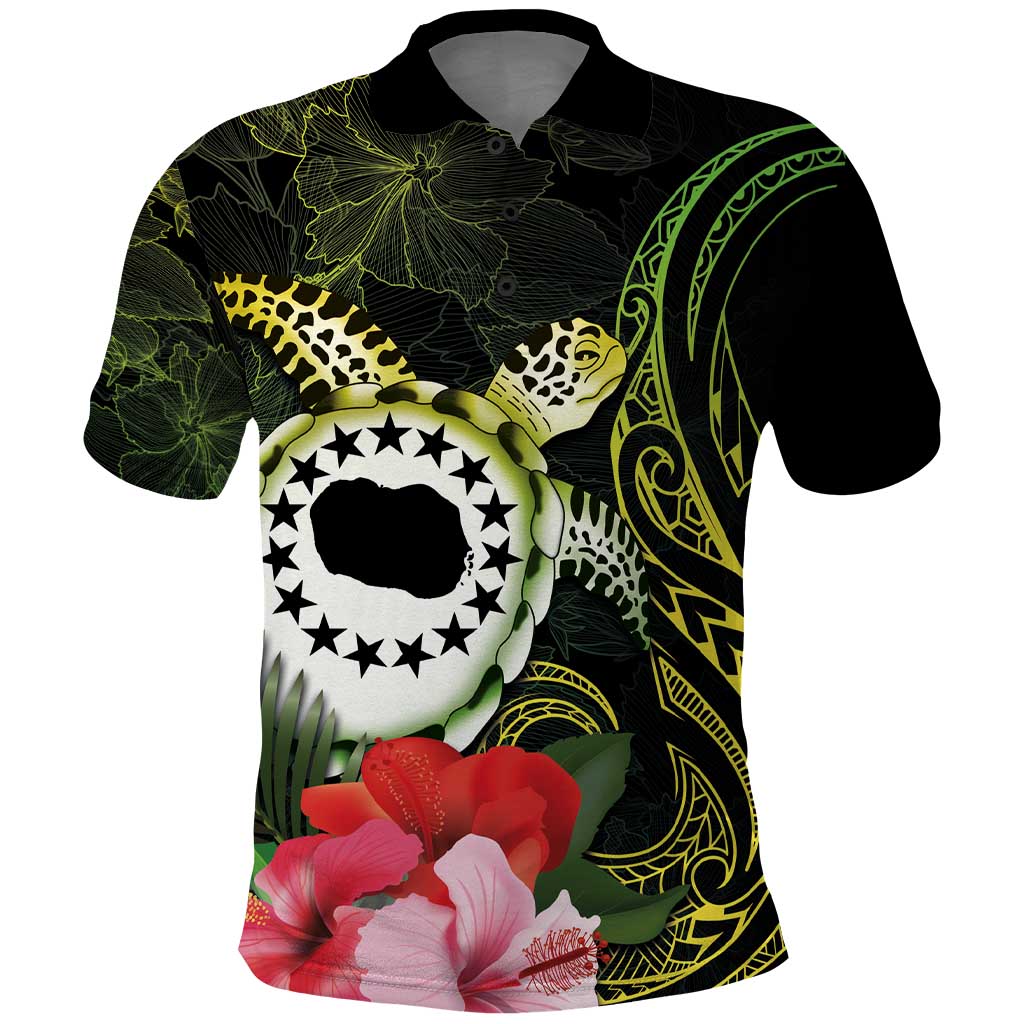 Kia Orana Cook Islands Polo Shirt Turtle and Hibiscus Polynesian Pattern LT03 Yellow - Polynesian Pride