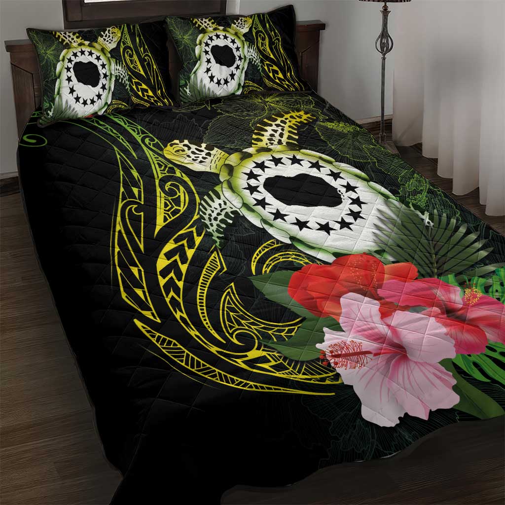 Kia Orana Cook Islands Quilt Bed Set Turtle and Hibiscus Polynesian Pattern LT03 Yellow - Polynesian Pride