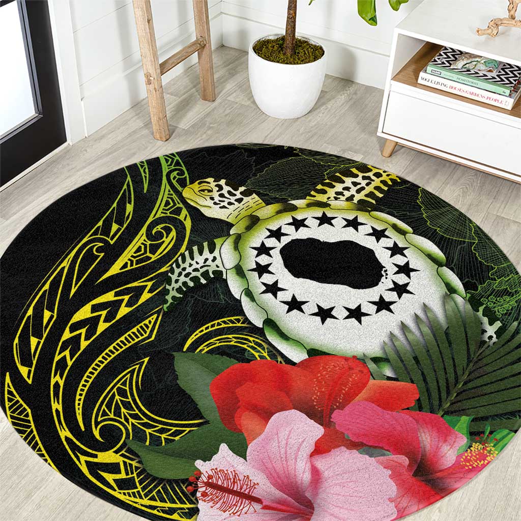 Kia Orana Cook Islands Round Carpet Turtle and Hibiscus Polynesian Pattern LT03 Yellow - Polynesian Pride
