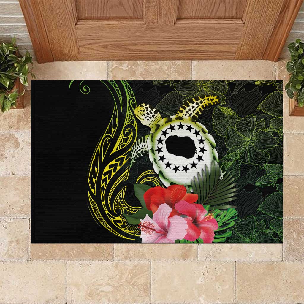 Kia Orana Cook Islands Rubber Doormat Turtle and Hibiscus Polynesian Pattern LT03 Yellow - Polynesian Pride