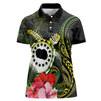 Kia Orana Cook Islands Women Polo Shirt Turtle and Hibiscus Polynesian Pattern LT03 Female Yellow - Polynesian Pride