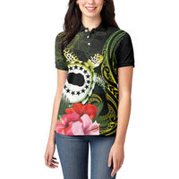 Kia Orana Cook Islands Women Polo Shirt Turtle and Hibiscus Polynesian Pattern LT03 - Polynesian Pride
