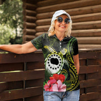 Kia Orana Cook Islands Women Polo Shirt Turtle and Hibiscus Polynesian Pattern LT03 - Polynesian Pride