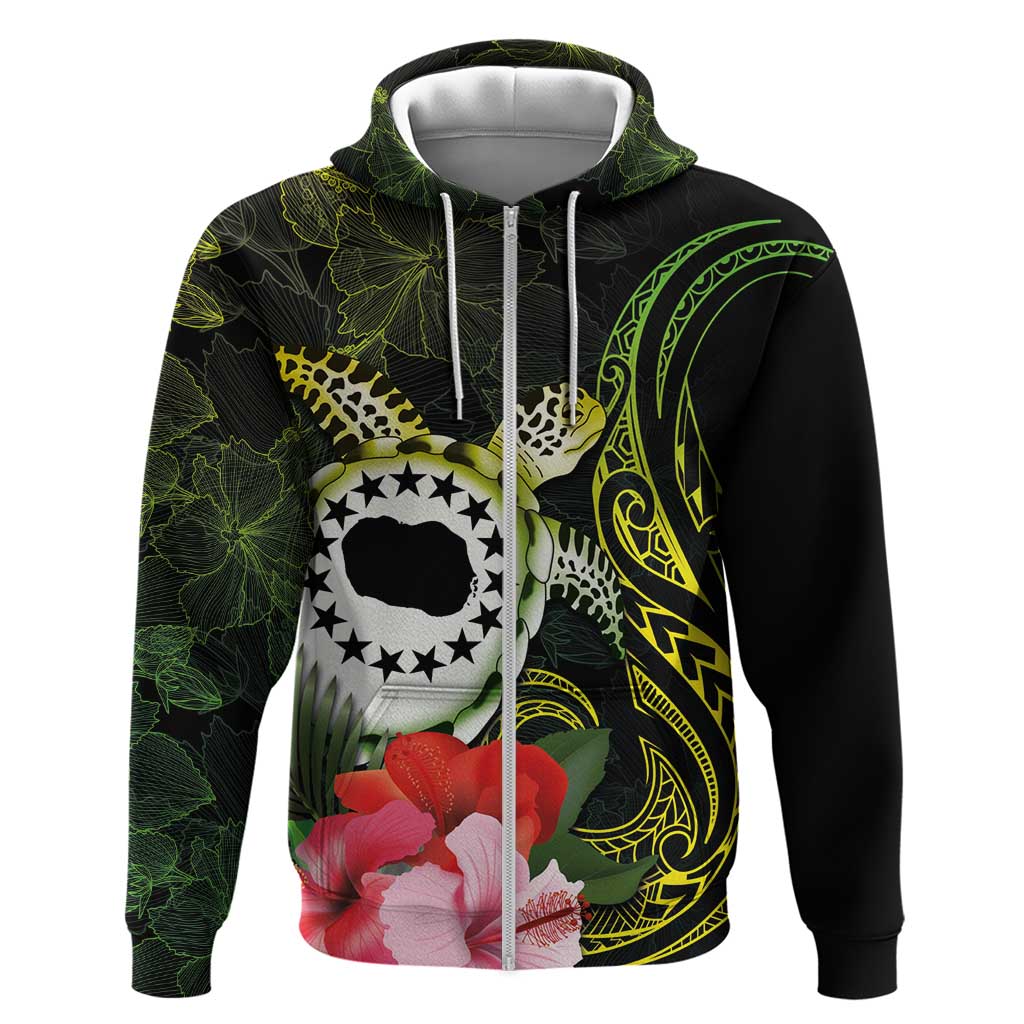 Kia Orana Cook Islands Zip Hoodie Turtle and Hibiscus Polynesian Pattern LT03 Zip Hoodie Yellow - Polynesian Pride