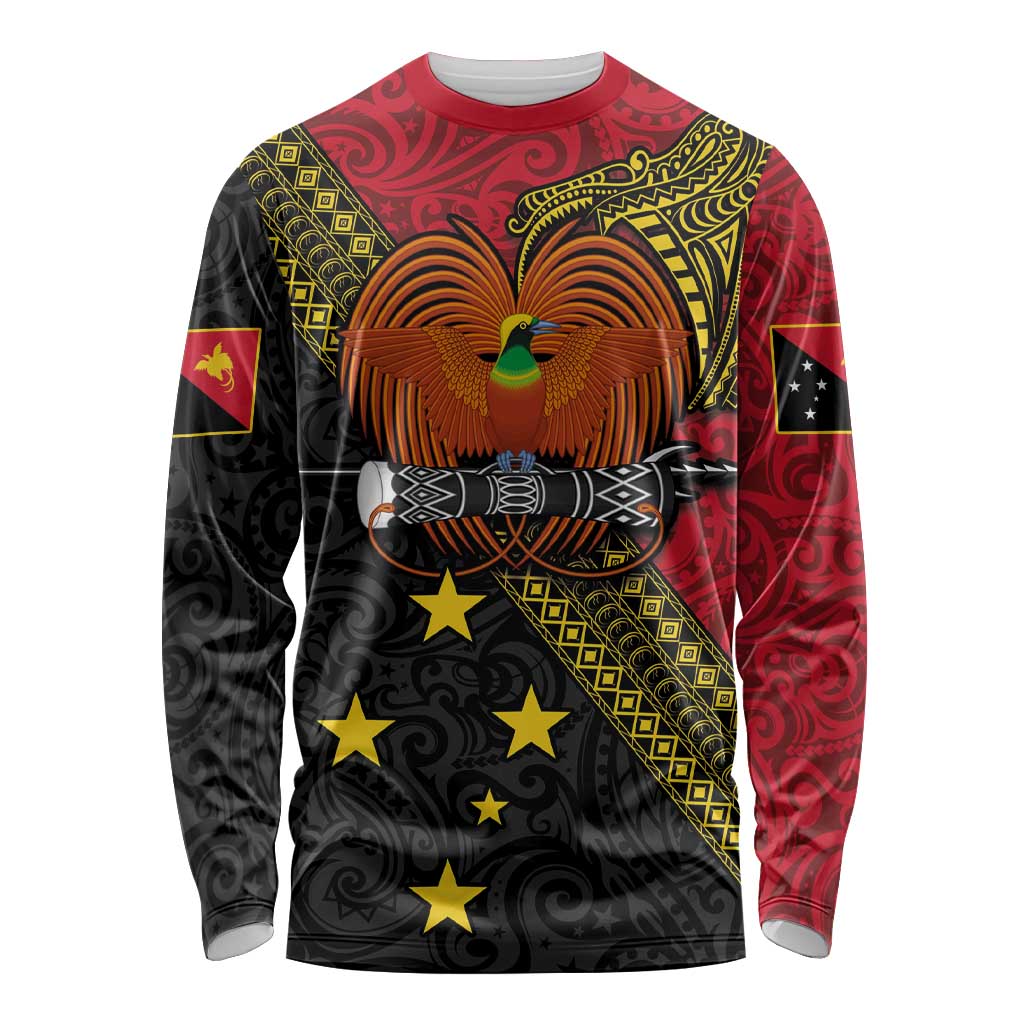 Papua new Guinea Goroka Show Long Sleeve Shirt Bird-of-paradise and Melanesian Tattoo Pattern