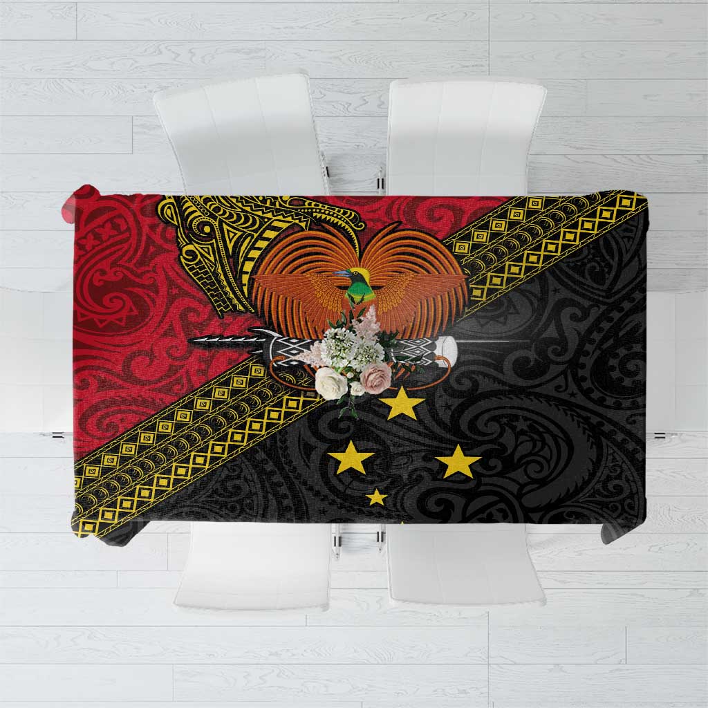Papua New Guinea Goroka Show Tablecloth Bird-of-paradise and Melanesian Tattoo Pattern LT03 Red - Polynesian Pride