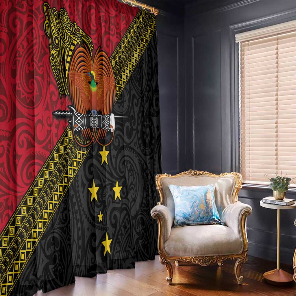 Papua New Guinea Goroka Show Window Curtain Bird-of-paradise and Melanesian Tattoo Pattern LT03 - Polynesian Pride