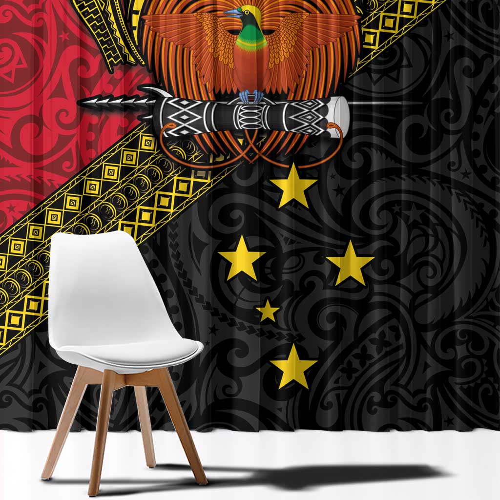 Papua New Guinea Goroka Show Window Curtain Bird-of-paradise and Melanesian Tattoo Pattern LT03 - Polynesian Pride