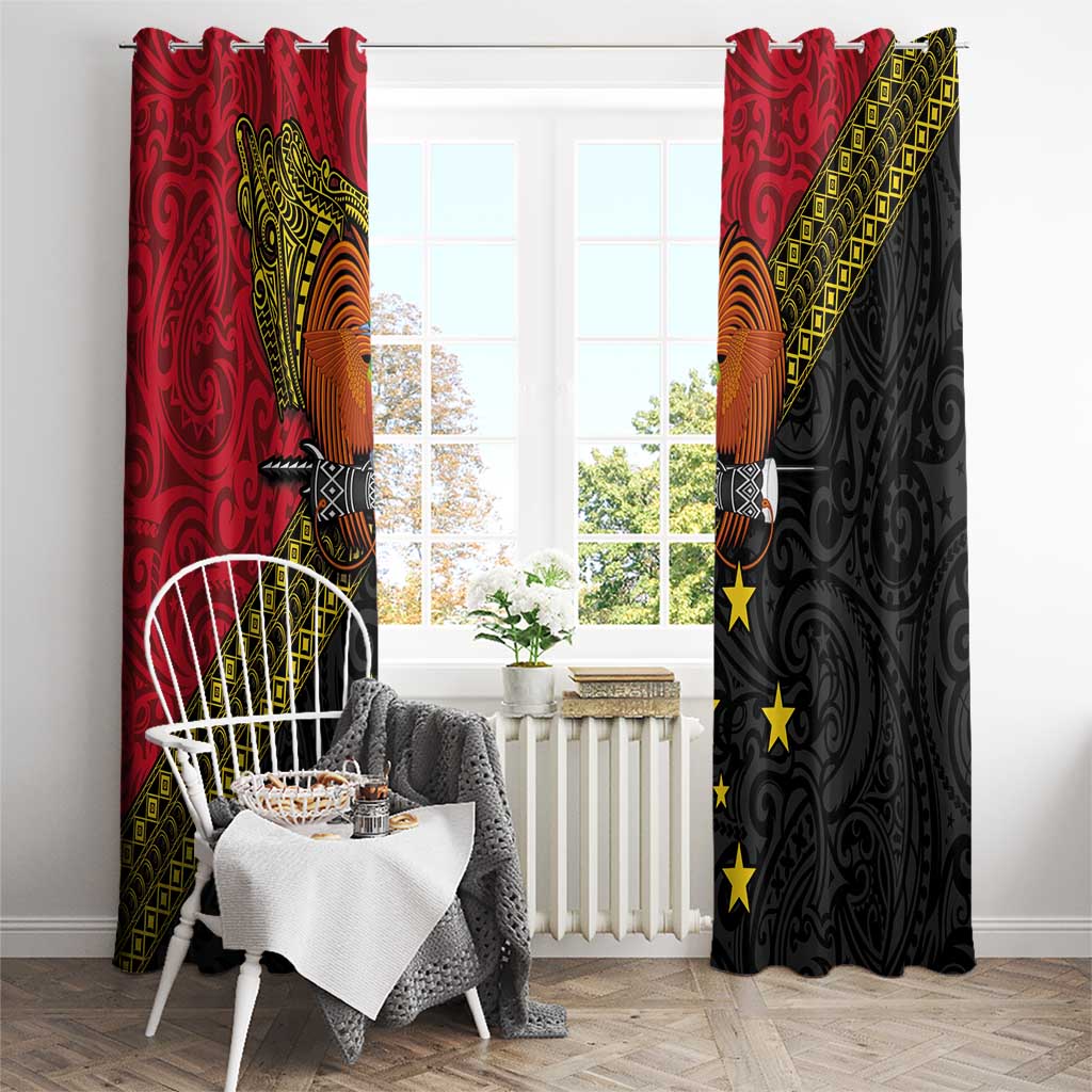 Papua New Guinea Goroka Show Window Curtain Bird-of-paradise and Melanesian Tattoo Pattern LT03 - Polynesian Pride
