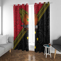 Papua New Guinea Goroka Show Window Curtain Bird-of-paradise and Melanesian Tattoo Pattern LT03 With Grommets Red - Polynesian Pride
