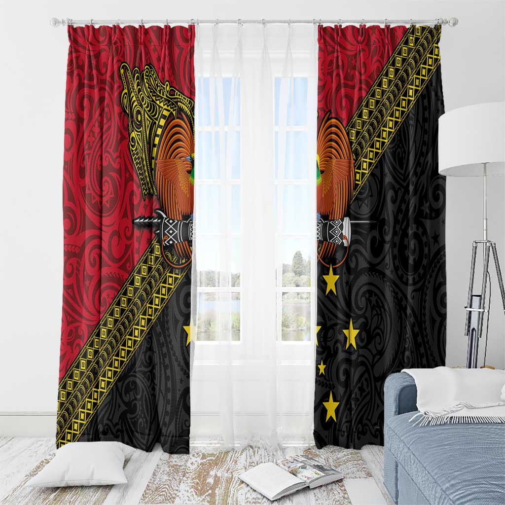 Papua New Guinea Goroka Show Window Curtain Bird-of-paradise and Melanesian Tattoo Pattern LT03 - Polynesian Pride