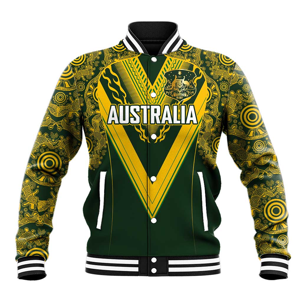 Australia Rugby Custom Baseball Jacket Aboriginal Art Sporty Style LT03 Unisex Green - Polynesian Pride