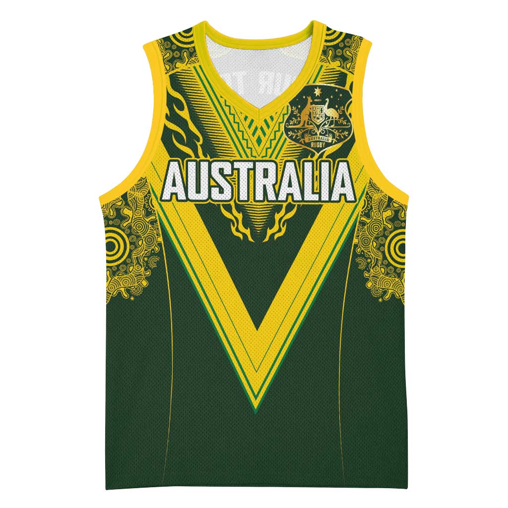 Australia Rugby Custom Basketball Jersey Aboriginal Art Sporty Style LT03 Unisex Green - Polynesian Pride