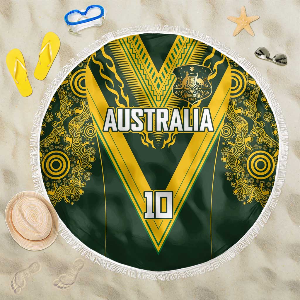Australia Rugby Custom Beach Blanket Aboriginal Art Sporty Style LT03 One Size 150cm Green - Polynesian Pride