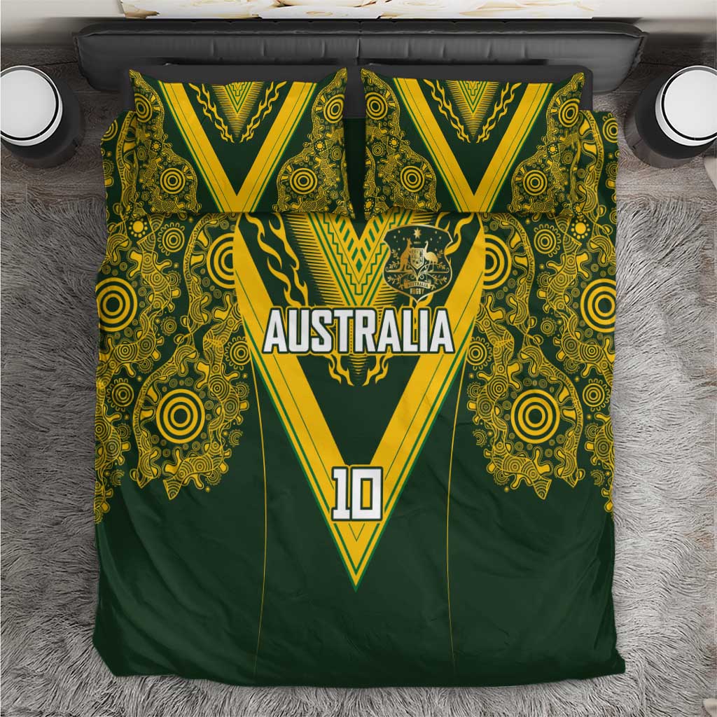Australia Rugby Custom Bedding Set Aboriginal Art Sporty Style LT03 Green - Polynesian Pride