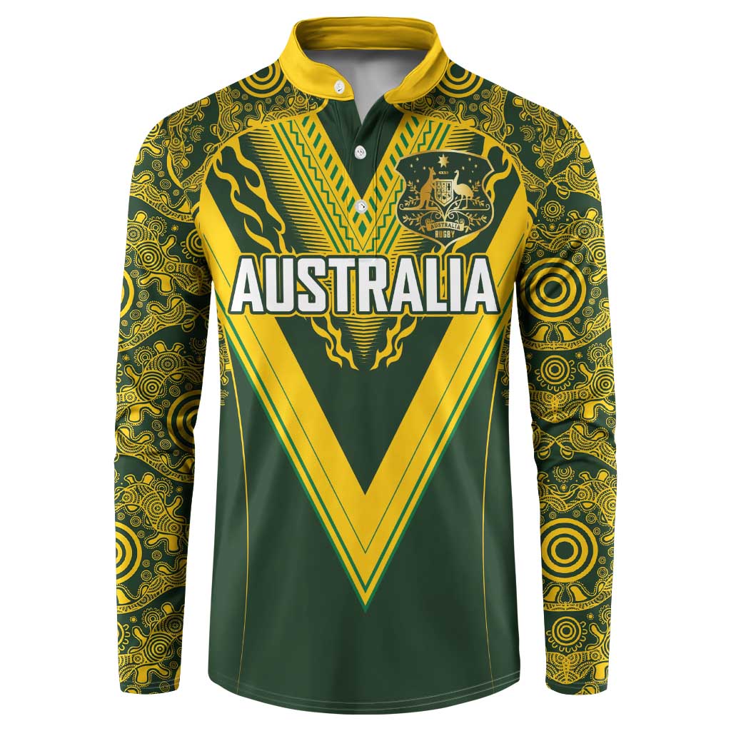 Australia Rugby Custom Button Sweatshirt Aboriginal Art Sporty Style LT03 Green - Polynesian Pride
