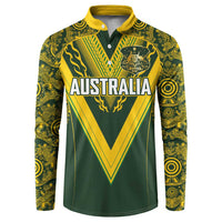 Australia Rugby Custom Button Sweatshirt Aboriginal Art Sporty Style LT03 Green - Polynesian Pride