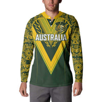 Australia Rugby Custom Button Sweatshirt Aboriginal Art Sporty Style LT03 - Polynesian Pride
