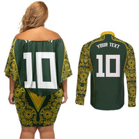 Australia Rugby Custom Couples Matching Off Shoulder Short Dress and Long Sleeve Button Shirt Aboriginal Art Sporty Style LT03 - Polynesian Pride