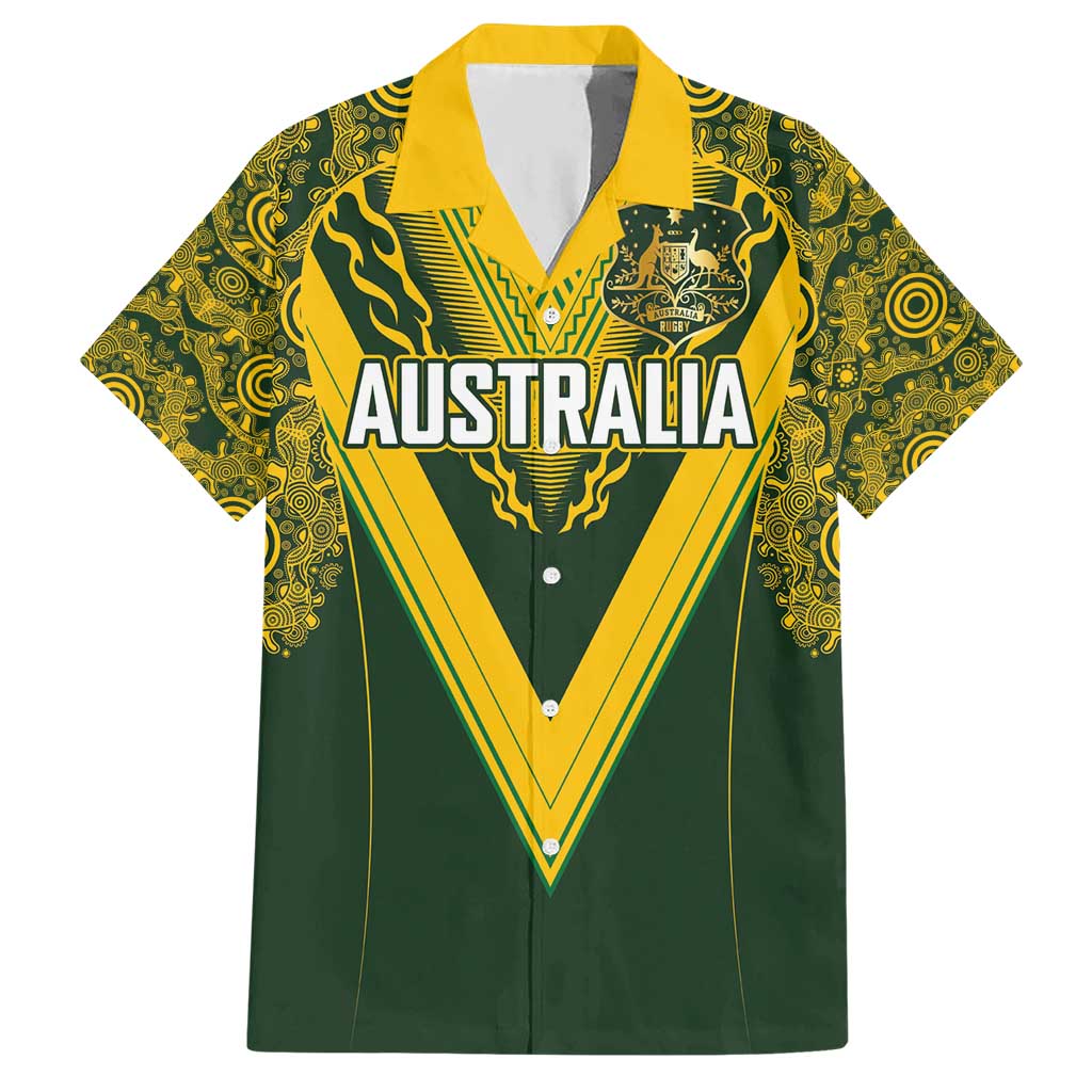 Australia Rugby Custom Hawaiian Shirt Aboriginal Art Sporty Style LT03 Green - Polynesian Pride