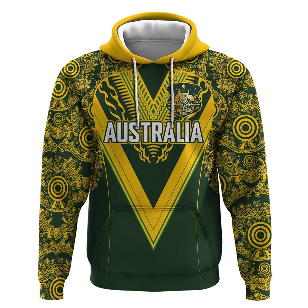 Australia Rugby Custom Hoodie Aboriginal Art Sporty Style LT03 Pullover Hoodie Green - Polynesian Pride