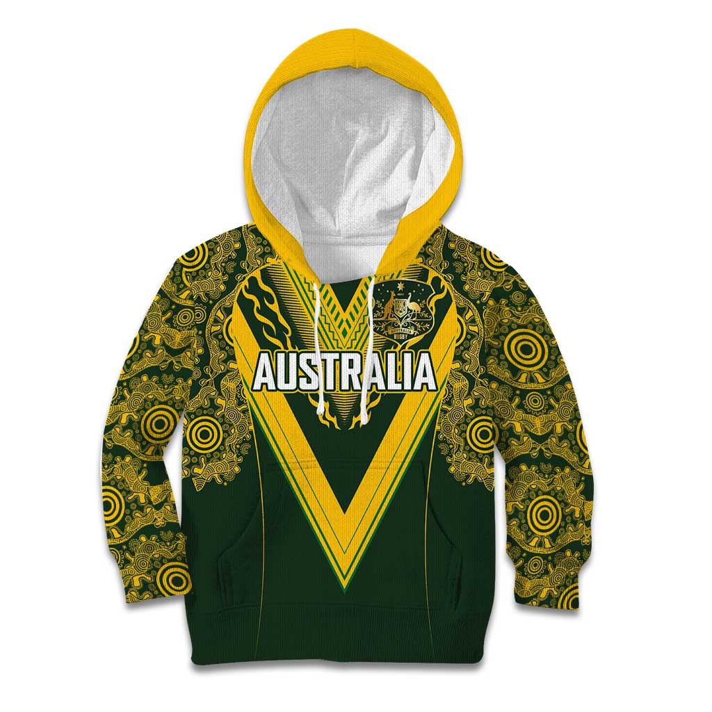 Australia Rugby Custom Kid Hoodie Aboriginal Art Sporty Style LT03 Hoodie Green - Polynesian Pride