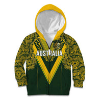 Australia Rugby Custom Kid Hoodie Aboriginal Art Sporty Style LT03 Zip Hoodie Green - Polynesian Pride