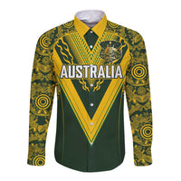 Australia Rugby Custom Long Sleeve Button Shirt Aboriginal Art Sporty Style LT03 Unisex Green - Polynesian Pride