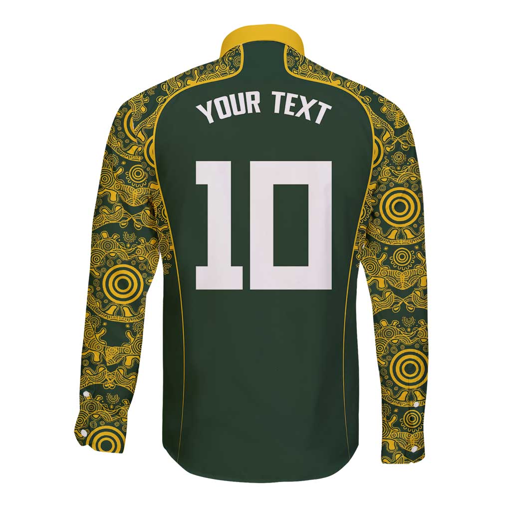 Australia Rugby Custom Long Sleeve Button Shirt Aboriginal Art Sporty Style LT03 - Polynesian Pride