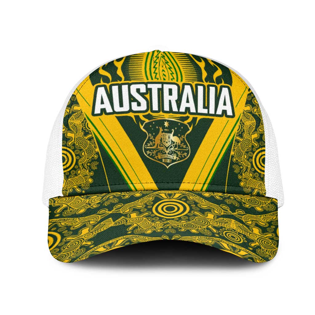 Australia Rugby Mesh Trucker Cap Aboriginal Art Sporty Style LT03 One Size White Green - Polynesian Pride