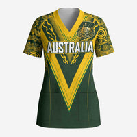 Australia Rugby Custom Scrub Top Aboriginal Art Sporty Style LT03 Adult Green - Polynesian Pride