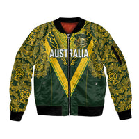 Australia Rugby Custom Sleeve Zip Bomber Jacket Aboriginal Art Sporty Style LT03 Unisex Green - Polynesian Pride